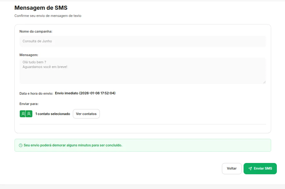 Revisão final de campanha de SMS