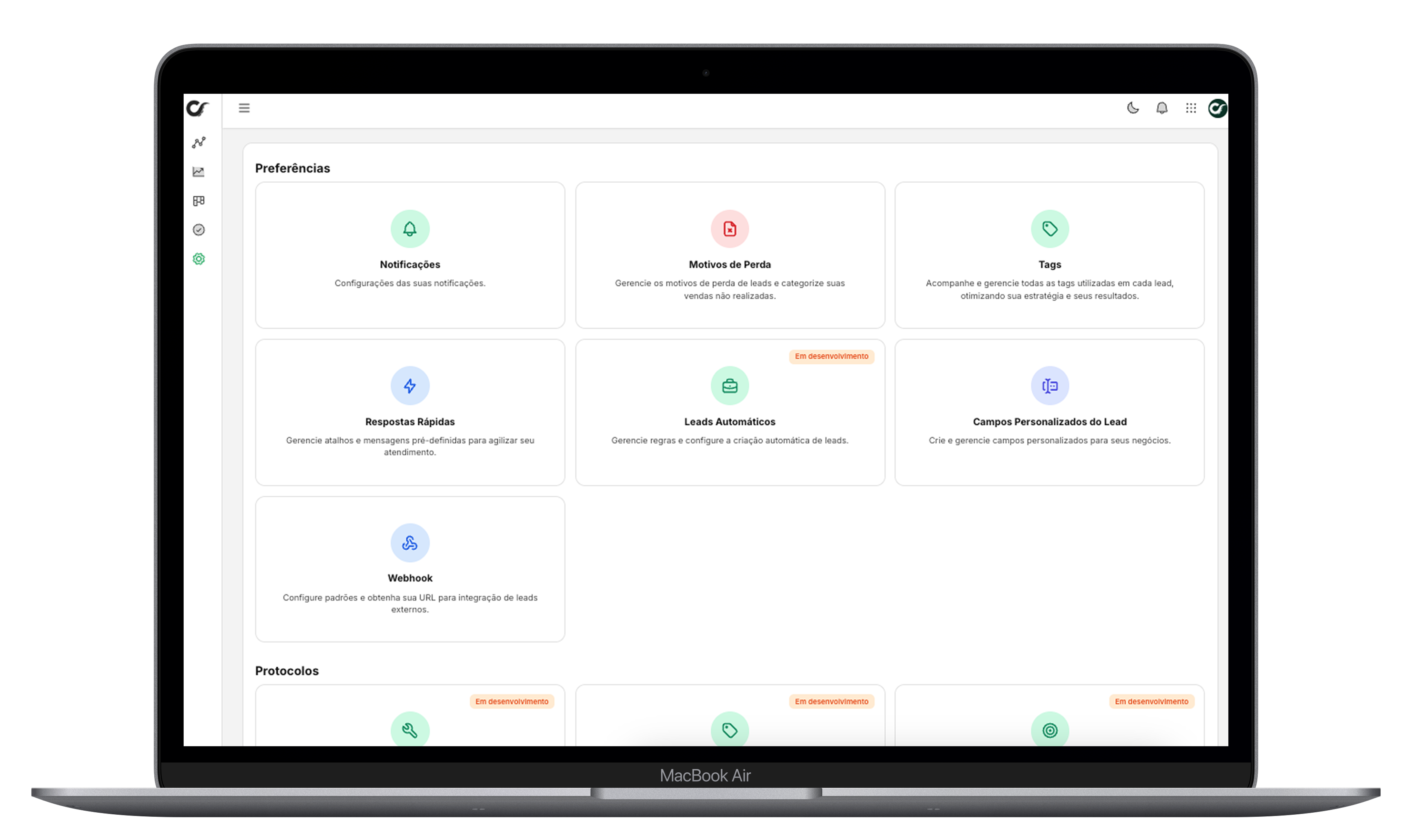 Configurações do CRM