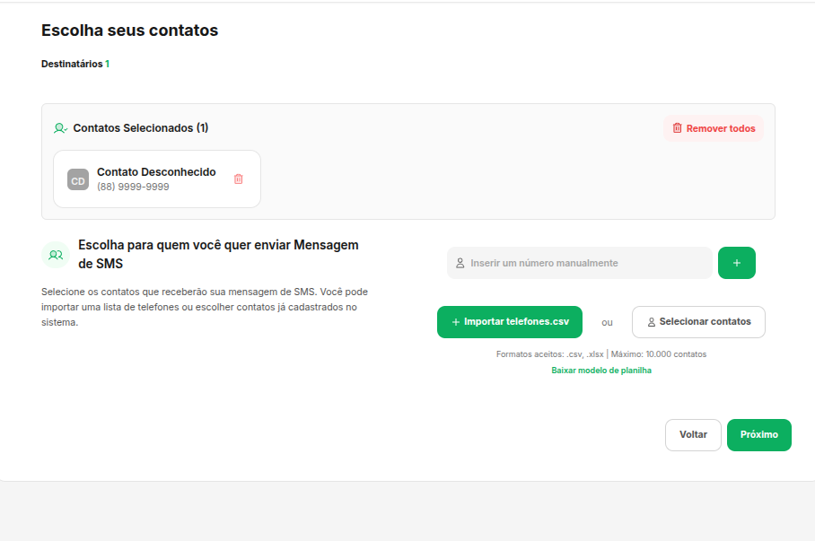 Escolher Contatos SMS